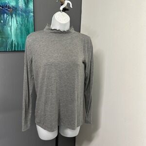 Loft XS Gray‎ Mock Neck Pullover Top Long Sleeve Stretch Lightweight Coquette
